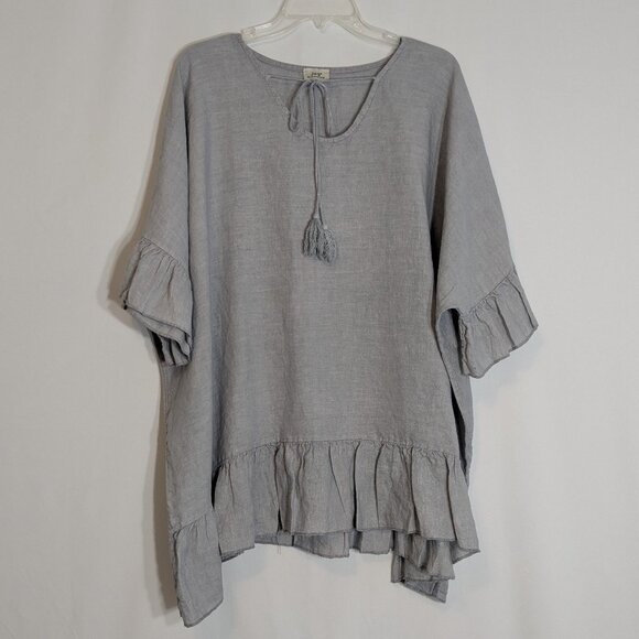 JS MILLENIUM Gray Chambray Linen OVERSIZED Short Sleeve Pullover Top; Size 2XL - Picture 1 of 5